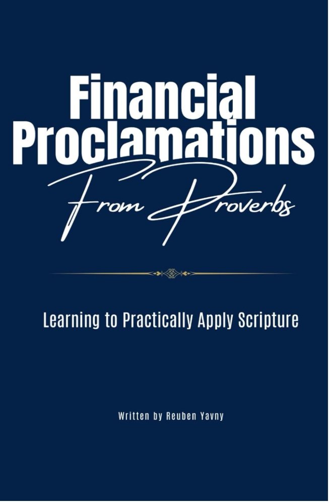 Blue booklet with “Financial Proclamations from Proverbs” written on the front.