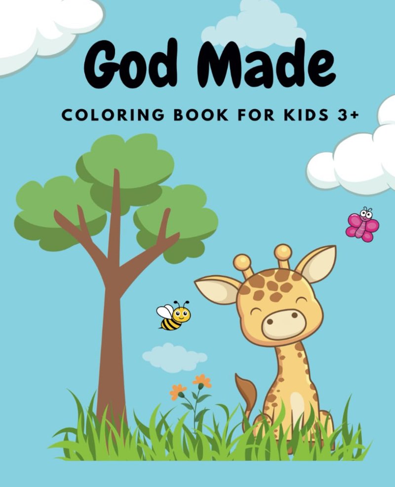 Colorful children’s coloring book with called God made. For kids 3+